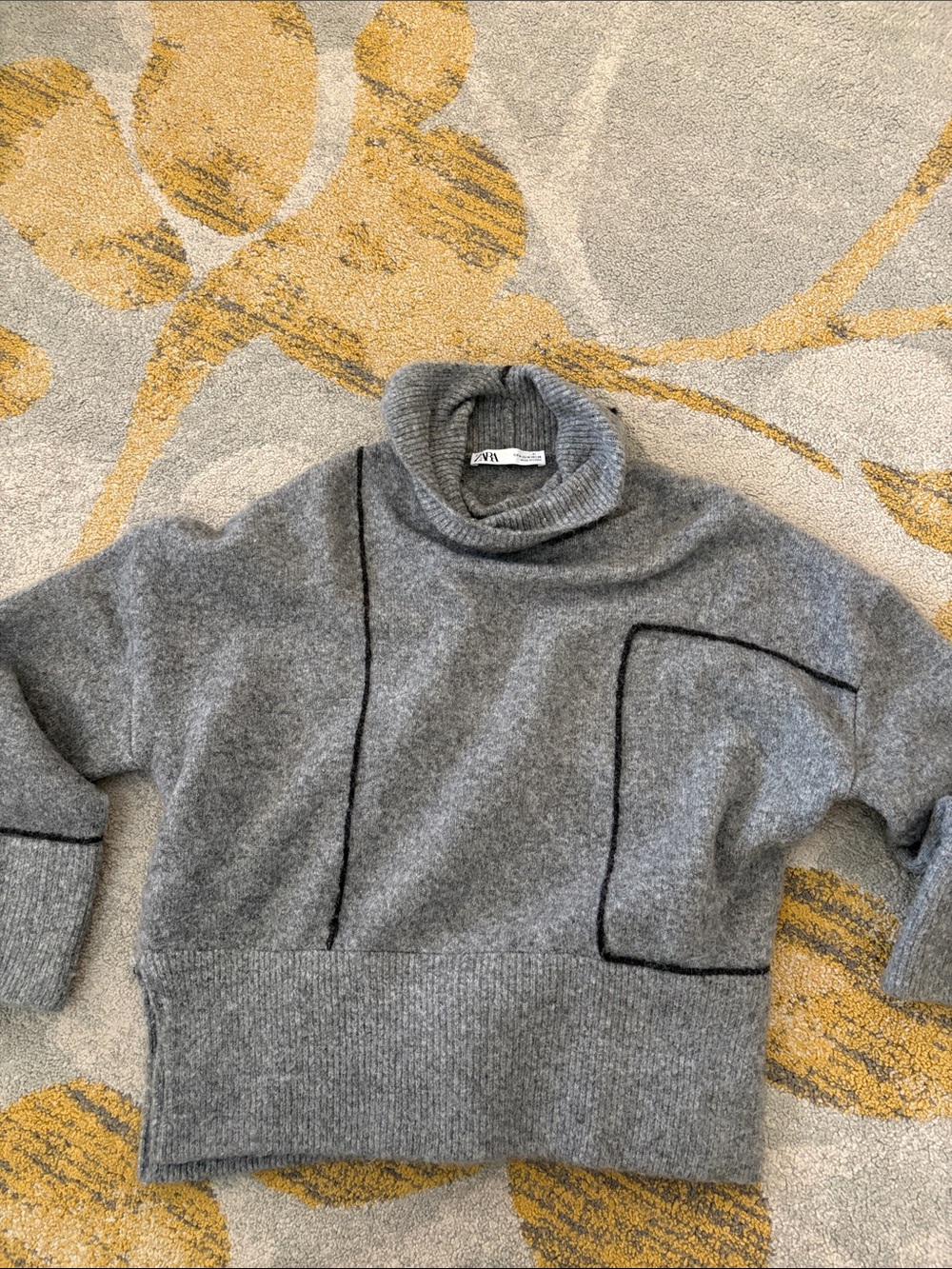Zara Grey Turtleneck Sweater with Black Trim